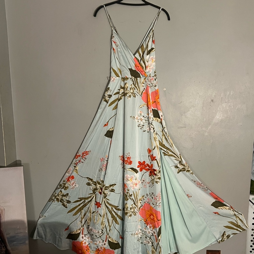 Lulu's Mint Maxi Dress with Coral Floral Print - Picture 4 of 6